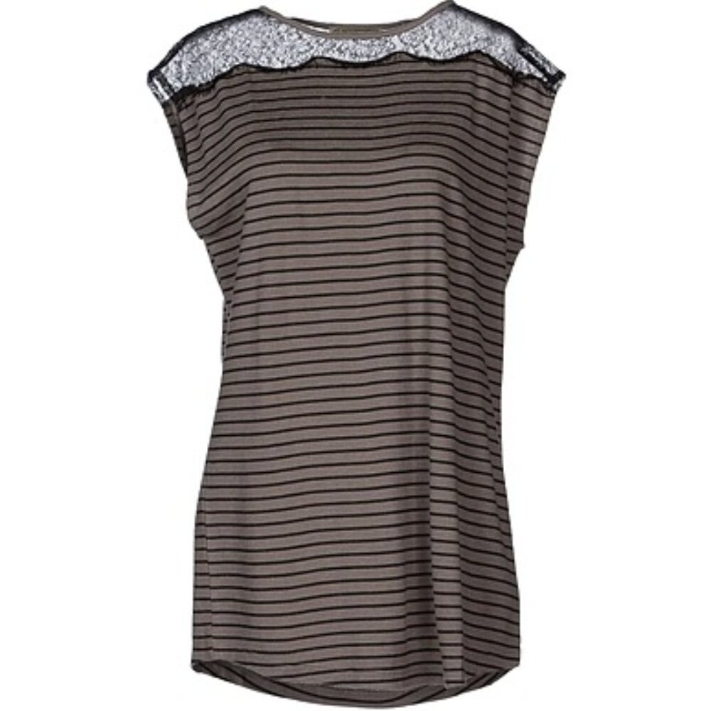 Patrizia Pepe Lace Trim Striped Cocktail Blouse Beige Sleeveless Shirt Top Blous